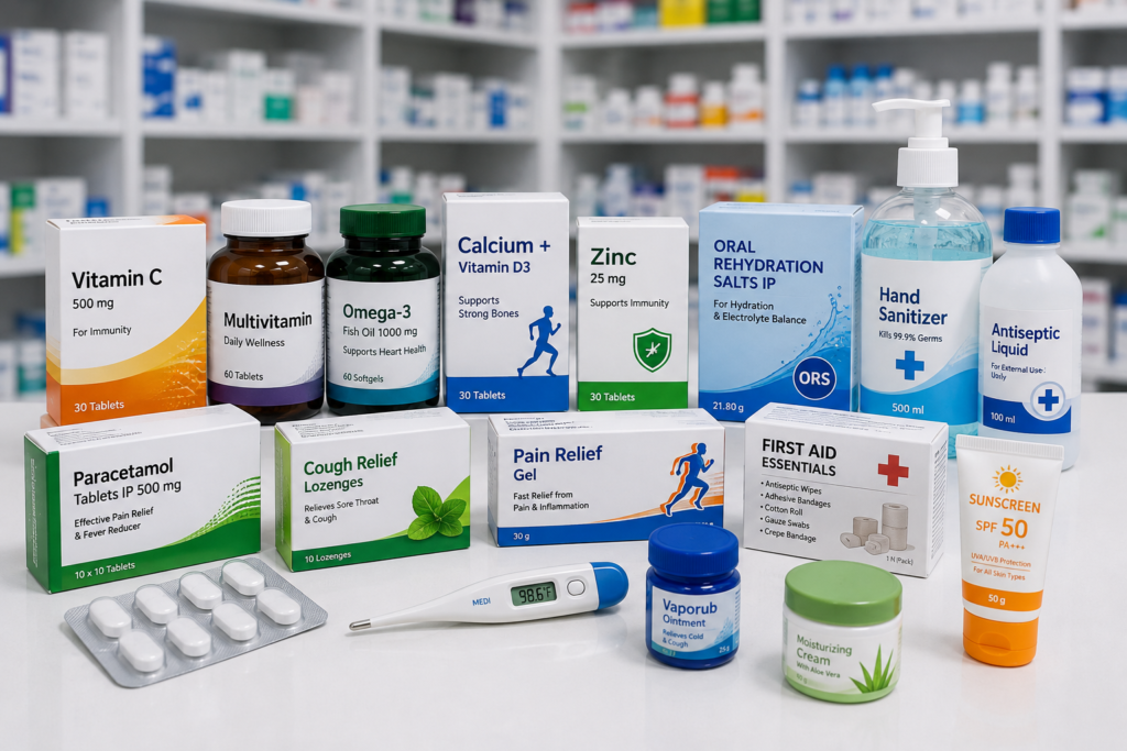 OTC healthcare and wellness products available at Kayush Pharmacy